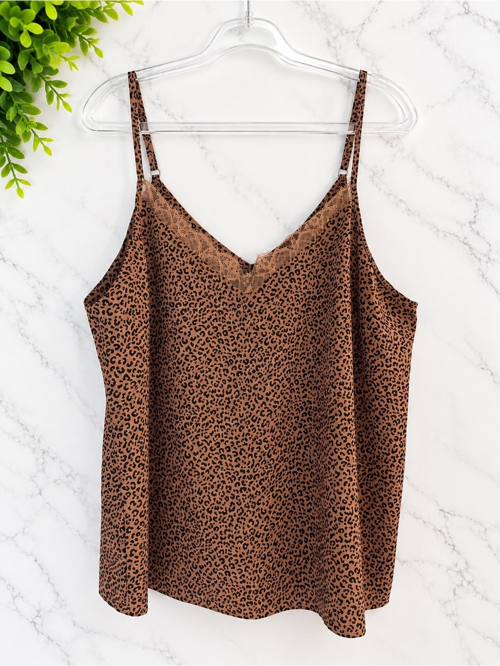 SHEIN 2XL Leopard Print Lace Trim Cami Tank Top Plus Size